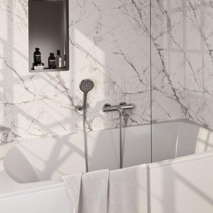 Brauer Brushed Edition Badkraan - douchegarnituur - handdouche rond 3 standen - gladde knop - PVD - Geborsteld RVS 5-NG-233