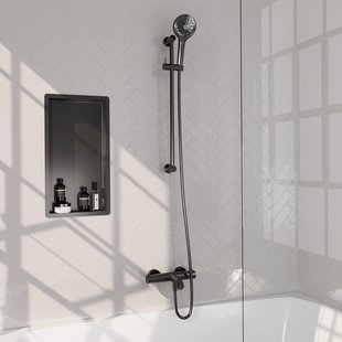 Brauer Gunmetal Edition Badkraan Opbouw - glijstang - 2 functies - 2 gladde knoppen - handdouche rond 3 standen - PVD - geborsteld gunmetal 5-GM-231