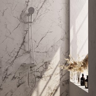 Brauer Chrome Carving Douchekraan opbouw - glijstang - 1 functie - 2 carving knoppen - handdouche rond 3 standen - chroom 5-CE-250