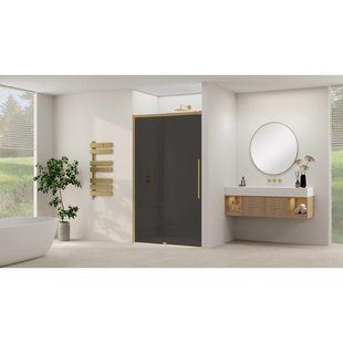 Van Rijn Products ST09 Schuifdeur vast deel - 177.5x200cm - grijs rookglas - soft-close - incl. Messing Geborsteld ST09300180GRSB