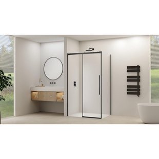 Van Rijn Products ST09 Schuifdeur tbv hoekcabine - 120x200cm - helder glas - soft-close - Zwart ST09350120HEZW