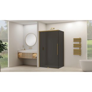 Van Rijn Products ST09 Schuifdeur tbv hoekcabine - 160x200cm - grijs rookglas - soft-close - Messing Geborsteld ST09350160GRSB