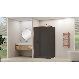 Van Rijn Products ST09 Schuifdeur tbv hoekcabine - 160x200cm - grijs rookglas - soft-close - Koper Geborsteld ST09350160GRSC