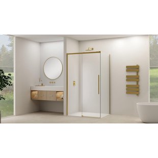 Van Rijn Products ST09 Schuifdeur tbv hoekcabine - 180x200cm - helder glas - soft-close - Messing Geborsteld ST09350180HESB