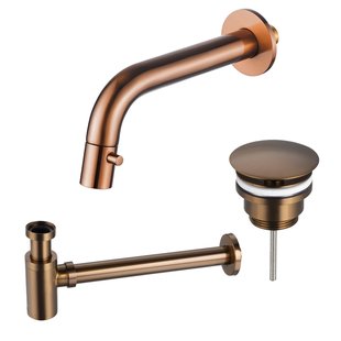 Fortifura Calvi Fonteinkraanset - inbouw - uitloop 18cm - inkortbaar - sifon - always open plug - Geborsteld koper PVD (Koper) SW1108832/SW799403/SW799405