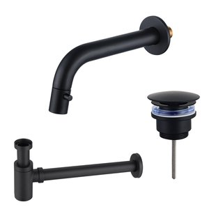 Fortifura Calvi Fonteinkraanset - inbouw - uitloop 18cm - inkortbaar - sifon - always open plug - mat zwart SW1108828/SW696215/SW696205