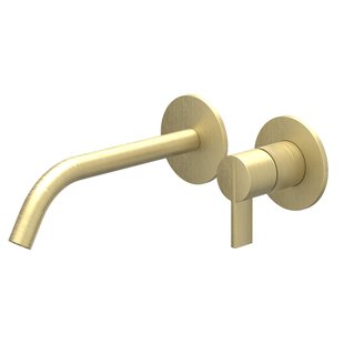 IVY Pact Wastafelmengkraan - met inbouwdeel - 2-gats - inbouw - wandmontage - gebogen uitloop - coldstart - Geborsteld mat goud PVD SW1030837/SW1030894