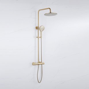 Fortifura Calvi Regendoucheset - thermostatisch - 25cm hoofddouche - metalen slang - ronde handdouche - Geborsteld Messing PVD (Goud) SW1159501 SW799449