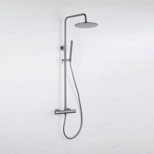 Fortifura Calvi Regendoucheset - thermostatisch - 25cm hoofddouche - gladde slang - staaf handdouche - Geborsteld Gunmetal PVD SW1159500 SW721165