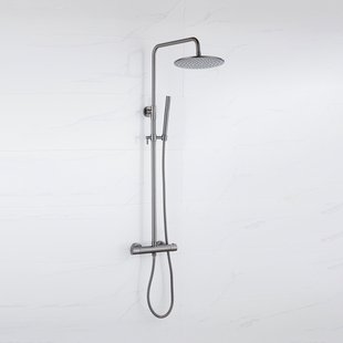 Fortifura Calvi Regendoucheset - thermostatisch - 25cm hoofddouche - metalen slang - staaf handdouche - Geborsteld Gunmetal PVD SW1159500