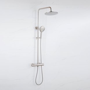 Fortifura Calvi Regendoucheset - thermostatisch - 25cm hoofddouche - metalen slang - ronde handdouche - Geborsteld RVS PVD SW1159499 SW799447