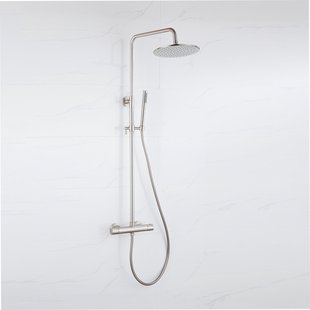 Fortifura Calvi Regendoucheset - thermostatisch - 25cm hoofddouche - gladde slang - staaf handdouche - Geborsteld RVS PVD SW1159499 SW728177