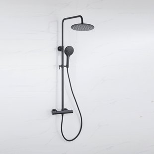 Fortifura Calvi Regendoucheset - thermostatisch - 25cm hoofddouche - gladde slang - ronde handdouche - mat zwart SW115998 SW496816 SW706210