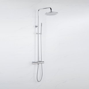 Fortifura Calvi Regendoucheset - thermostatisch - 30cm hoofddouche - metalen slang - staaf handdouche - chroom SW1159497 SW1139119