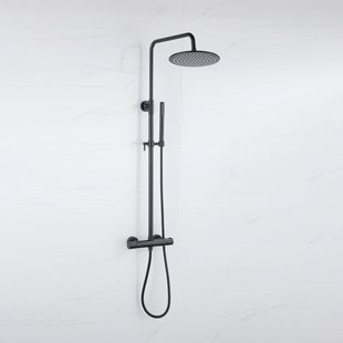 Fortifura Calvi Regendoucheset - thermostatisch - 30cm hoofddouche - metalen slang - staaf handdouche - mat zwart SW115998 SW1139120