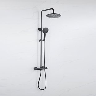 Fortifura Calvi Regendoucheset - thermostatisch - 30cm hoofddouche - metalen slang - ronde handdouche - mat zwart SW115998 SW1139120SW496816