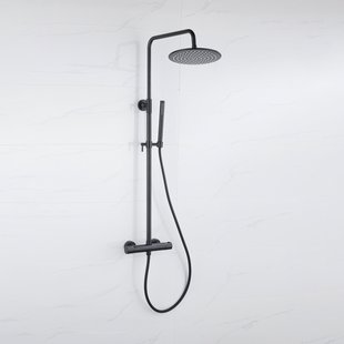 Fortifura Calvi Regendoucheset - thermostatisch - 30cm hoofddouche - gladde slang - staaf handdouche - mat zwart SW115998 SW1139120 SW706210