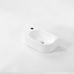 QeramiQ Blend Fontein - 40x22x12cm - Links - Geribbeld - halfrond - 1 kraangat - Keramiek - Wit Mat 8715RMW