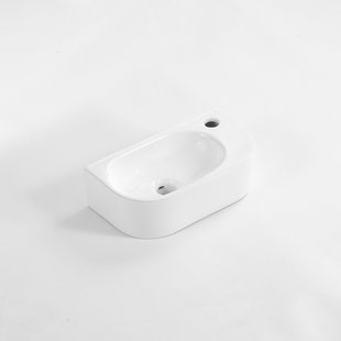 QeramiQ Pure Fontein - 40x22x12cm - Rechts - Glad - halfrond - 1 kraangat - Keramiek - Wit Mat 8716RMW