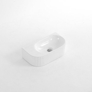 QeramiQ Blend Fontein - 40x22x12cm - Geribbeld - halfrond - zonder kraangat - Keramiek - Wit Glans SW1210754