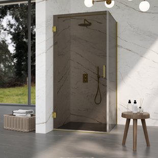 Fortifura Galeria Douchecabine - 100x100x200cm - scharnieren - deurgreep - vlak - rookglas - Geborsteld messing PVD (Goud) SW1122559/SW1122564/SW797910/SW797940