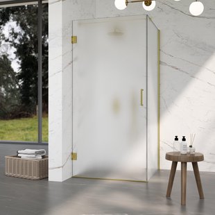 Fortifura Galeria Douchecabine - 100x90x200cm - scharnieren - deurgreep - vlak - gesatineerd veiligheidsglas - Geborsteld messing PVD (Goud) SW1122554/SW1122564/SW797910/SW797929