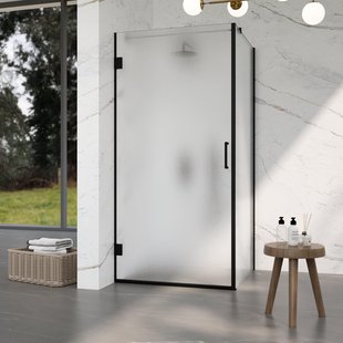 Fortifura Galeria Douchecabine - 100x140x200cm - scharnieren - deurgreep - vlak - gesatineerd veiligheidsglas - Mat zwart SW1122554/SW1122561/SW797905/SW797937