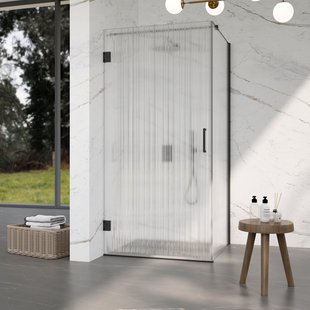 Fortifura Galeria Douchecabine - 80x120x200cm - scharnieren - deurgreep - stabilisatiestang - helder geribbeld - veiligheidsglas - mat zwart SW1208820/SW1122561/SW797905/SW797953