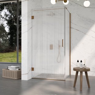 Fortifura Galeria Douchecabine - 100x140x200cm - scharnieren - deurgreep - stabilisatiestang - helder geribbeld - veiligheidsglas - Geborsteld koper PVD (Koper) SW1208822/SW1122565/SW876702/SW797954