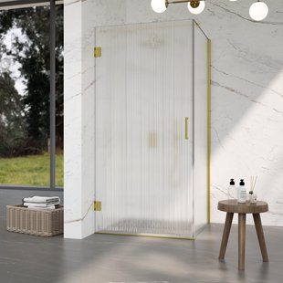 Fortifura Galeria Douchecabine - 80x140x200cm - scharnieren - deurgreep - stabilisatiestang - helder geribbeld - veiligheidsglas - Geborsteld messing PVD (Goud) SW1208820/SW1122564/SW797910/SW797954