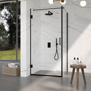 Fortifura Galeria Douchecabine - 80x90x200cm - scharnieren - deurgreep - stabilisatiestang - vlak - helder veiligheidsglas - Geborsteld gunmetal PVD (Antraciet) SW1122547/SW1122563/SW797907/SW797926