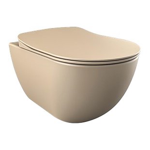 Creavit Hangend Toiletset - 35.3x51cm - RVS Bidetsproeier - spoelrandloos - met zitting - mat cappucino SW1152735/SW1152715