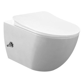 Creavit Hangend Toiletset - 35.3x51cm - Bidetsproeier warm/koud - spoelrandloos - met zitting - mat wit SW1152769/SW1152724