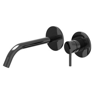 IVY Bond Wastafelmengkraan - 2-gats - met inbouwdeel - wandmontage - gebogen uitloop - coldstart - Zwart chroom PVD 6100357/6199001