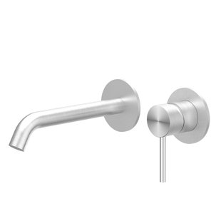 IVY Concord Wastafelmengkraan - 2-gats - met inbouwdeel - wandmontage - gebogen uitloop - coldstart - RVS316 - geborsteld 6100361/6199001