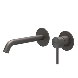 IVY Concord Wastafelmengkraan - 2-gats - met inbouwdeel - wandmontage - gebogen uitloop - coldstart - RVS316 - geborsteld carbon black PVD 6100364/6199001