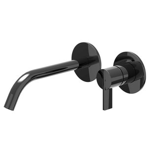 IVY Pact Wastafelmengkraan - 2-gats - met inbouwdeel - wandmontage - gebogen uitloop - coldstart - Zwart chroom PVD 6101357/6199001