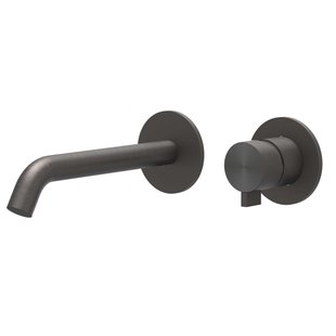 IVY Tribe Wastafelmengkraan - 2-gats - met inbouwdeel - wandmontage - gebogen uitloop - coldstart - RVS316 - geborsteld carbon black PVD 6100394/6199001