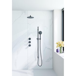 Fortifura Nebbio Regendoucheset - inbouwkraan - inbouwdeel - glijstang - doucheslang metaal - ronde handdouche - 35cm wandarm - ronde hoofddouche - zwart mat SW1183065 SW1111528 SW706203 SW496816 SW720560 SW1