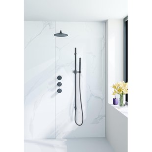 Fortifura Nebbio Regendoucheset - inbouwkraan - inbouwdeel - glijstang - doucheslang metaal - staaf handdouche - 35cm wandarm - ronde hoofddouche - zwart mat SW1183065 SW1111528 SW706203 SW496811 SW720560 SW1