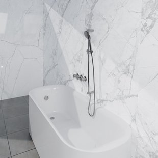 Fortifura Nebbio Badcombinatie-set - thermostaatkraan - glijstang met geïntegreerde wandaansluitbocht - metalen doucheslang - ronde handdouche - badvulcombinatie - chroom SW1183064 SW1111526 SW767373 SW496814 SW1108811 SW