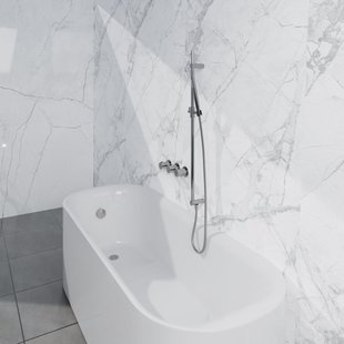 Fortifura Nebbio Badcombinatie-set - thermostaatkraan - glijstang met geïntegreerde wandaansluitbocht - metalen doucheslang - staaf handdouche - badvulcombinatie - chroom SW1183064 SW1111526 SW767373 SW496810 SW1108811 SW