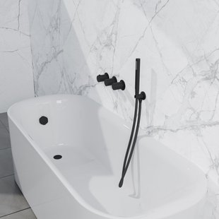 Fortifura Nebbio Badcombinatie-set - thermostaatkraan - wandaansluitbocht met handdouchehouder - metalen doucheslang - staaf handdouche - badvulcombinatie - mat zwart SW1183065 SW1183076 SW1183078 SW542644 SW706203 SW
