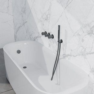 Fortifura Nebbio Badcombinatie-set - thermostaatkraan - wandaansluitbocht met handdouchehouder - metalen doucheslang - staaf handdouche - badvulcombinatie - geborsteld gunmetal PVD SW1183068 SW1183076 SW1183081 SW766536 SW706207 SW