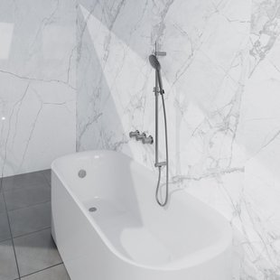 Fortifura Nebbio Badcombinatie-set - thermostaatkraan - glijstang met geïntegreerde wandaansluitbocht - metalen doucheslang - ronde handdouche - badvulcombinatie - geborsteld RVS PVD (RVS) SW1183066 SW1111529 SW706208 SW799447 SW1108811 SW