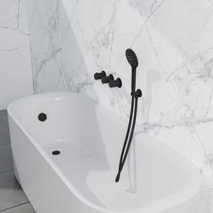 Fortifura Nebbio Badcombinatie-set - thermostaatkraan - wandaansluitbocht met handdouchehouder - metalen doucheslang - ronde handdouche - badvulcombinatie - mat zwart SW1183065 SW1183076 SW1183078 SW542644 SW706203 SW