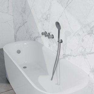 Fortifura Nebbio Badcombinatie-set - thermostaatkraan - wandaansluitbocht met handdouchehouder - metalen doucheslang - ronde handdouche - badvulcombinatie - geborsteld RVS PVD (RVS) SW1183066 SW1183076 SW1183079 SW542645 SW706208 SW