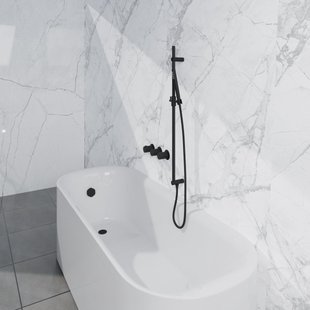 Fortifura Nebbio Badcombinatie-set - thermostaatkraan - glijstang met geïntegreerde wandaansluitbocht - gladde doucheslang - staaf handdouche - badvulcombinatie - mat zwart SW1183065 SW1111528 SW706210 SW496811 SW1108811 SW