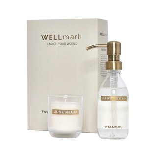 Wellmark Discover giftset - handzeep en geurkaars - fresh linnen - helder glas 8720938454592