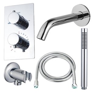 Fortifura Calvi Badkraan set - uitloop - 22cm inkortbaar - metalen slang - staafhanddouche - inbouwdeel - wandhouder - chroom SW542643/SW767373/SW721166/SW1122510/SW496810